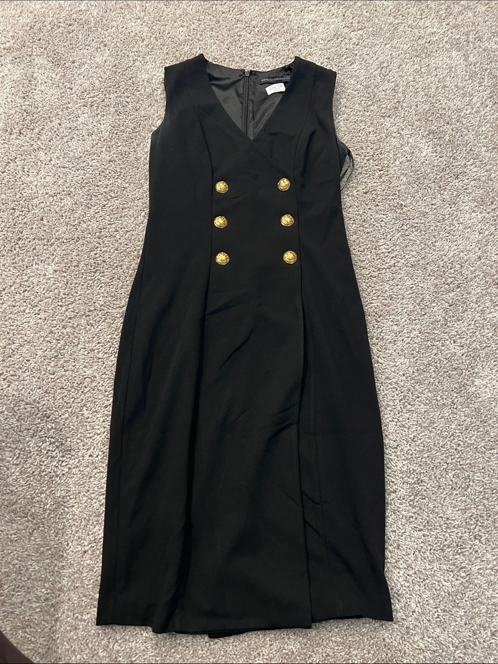 White House Black Market Black Sleeveless Midi Dress with Gold Buttons